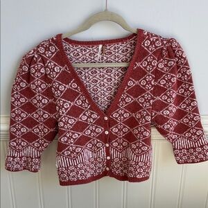 Free People Burgundy and Cream Cardigan